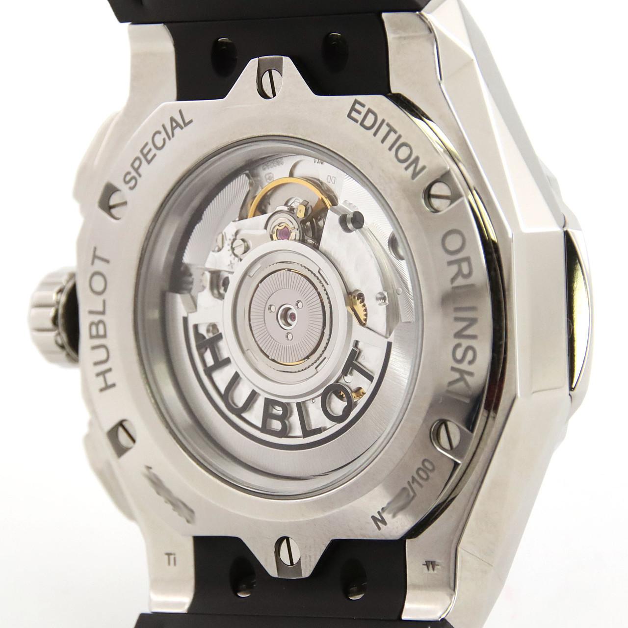 【HUBLOT】ウブロ アエロフュージョン 525.NE.0127.LR ステンレススチール×クロコダイル 白 自動巻き クロノグラフ メンズ 黒文字盤 腕時計
