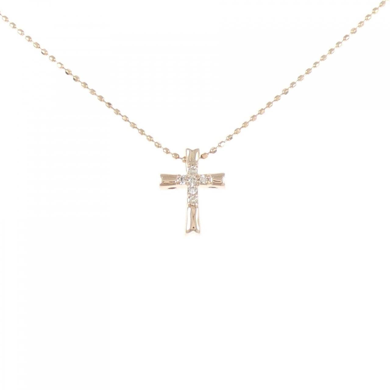 K10PG クロス ダイヤモンド ネックレス 0.04CT