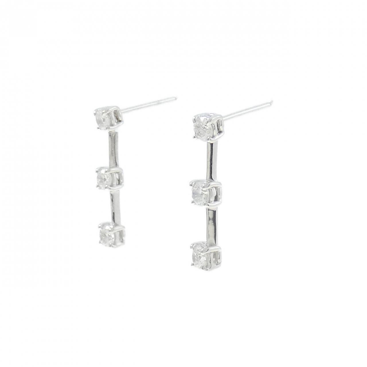 K18WG スリーストーン ダイヤモンド ピアス 0.50CT