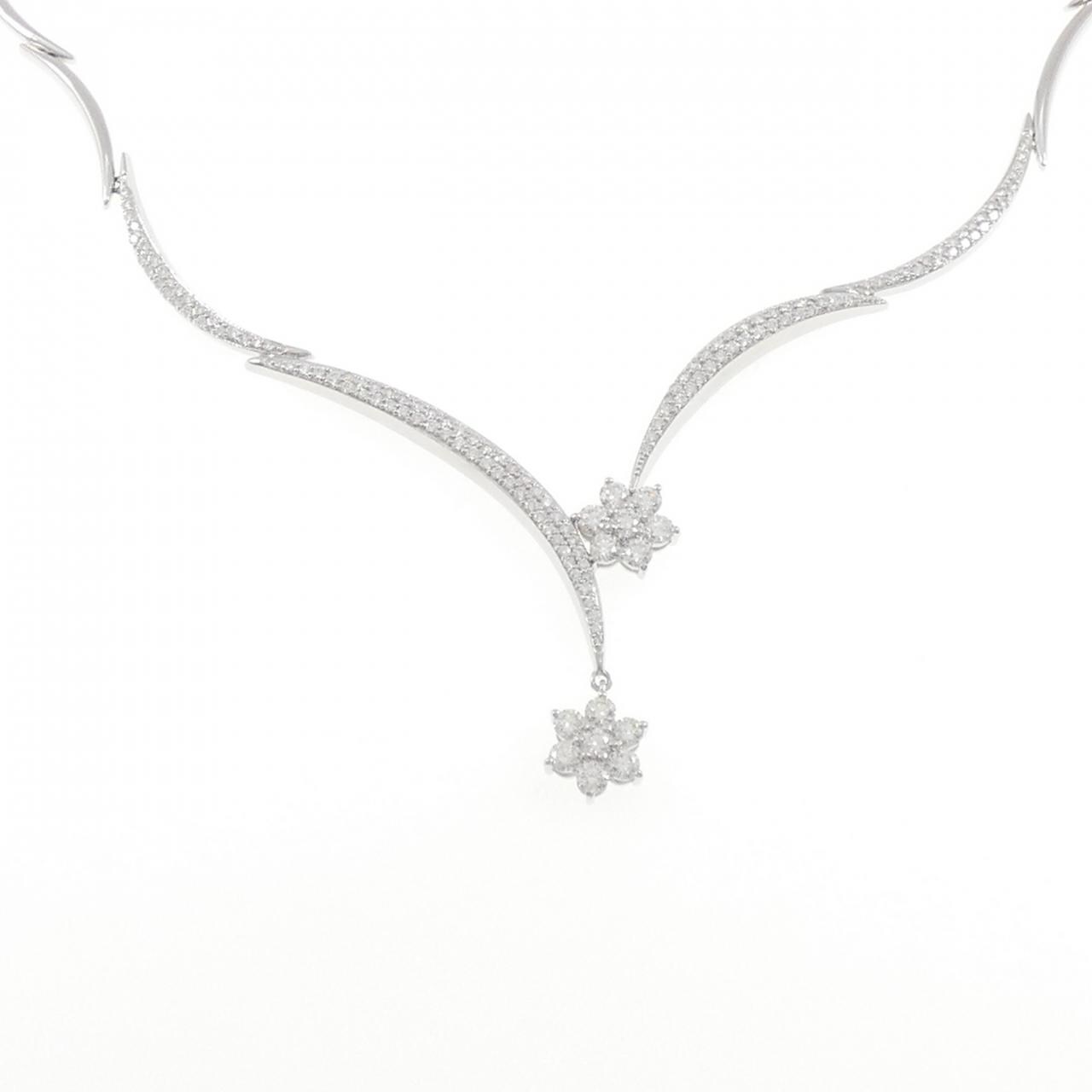 K18WG フラワー ダイヤモンド ネックレス 2.50CT