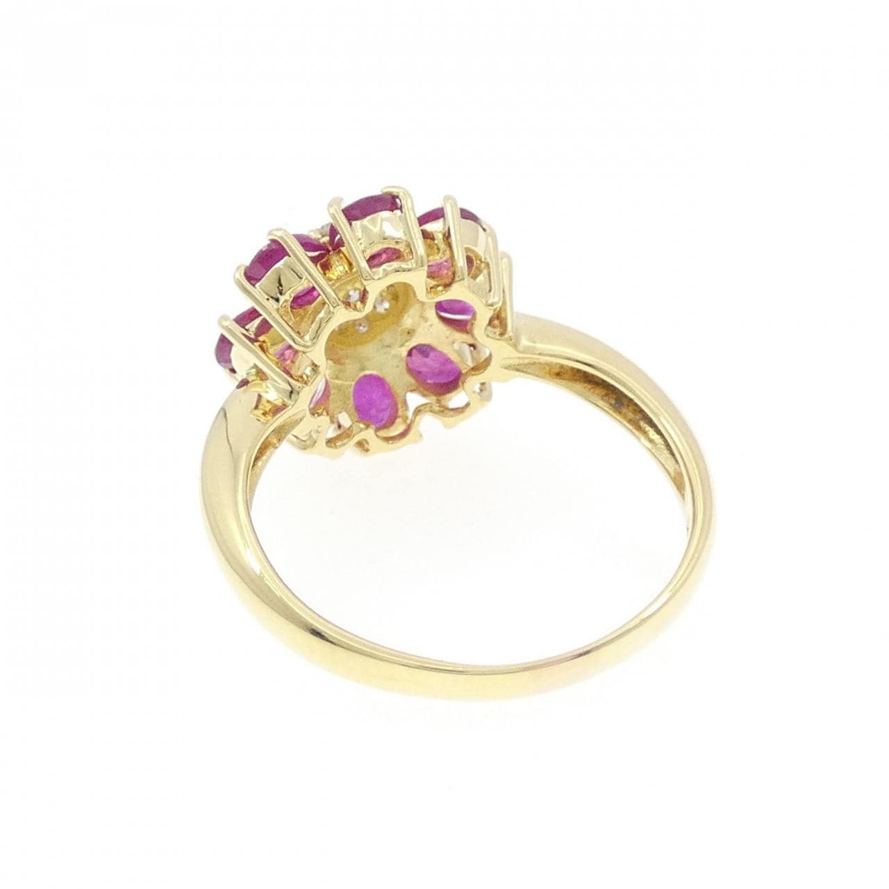 K18YG フラワー ルビー リング 2.12CT