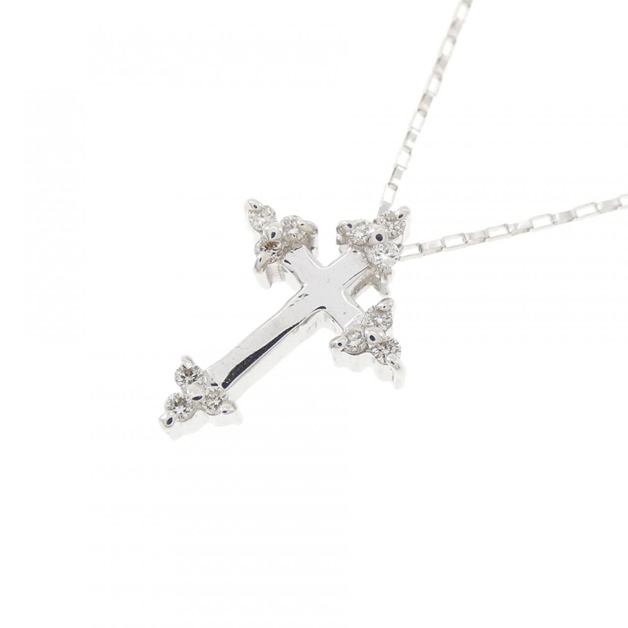 K18WG クロス ダイヤモンド ネックレス 0.08CT