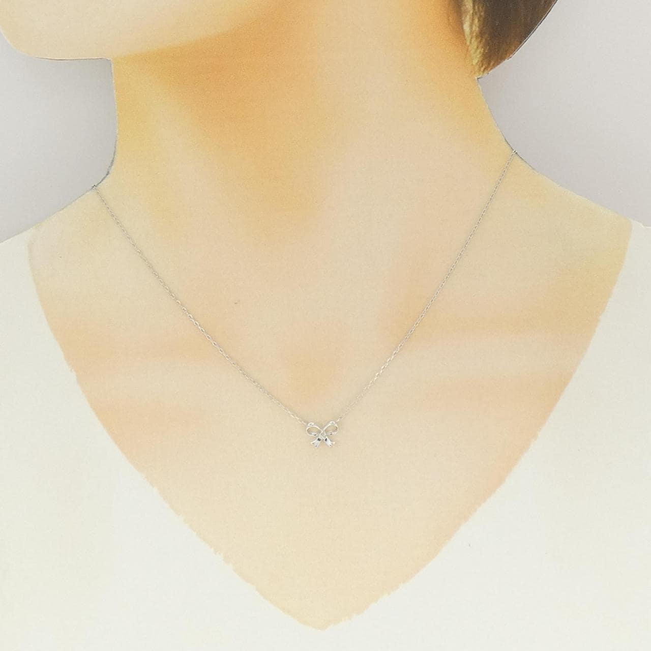 K14WG リボン ダイヤモンド ネックレス 0.01CT
