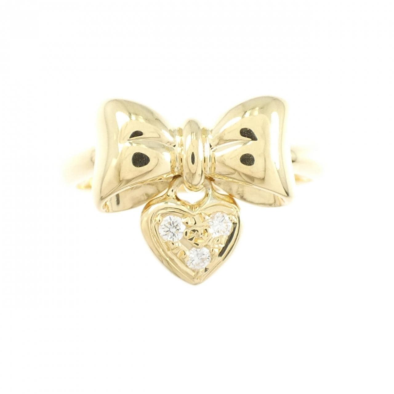 K18YG リボン×ハート ダイヤモンド リング