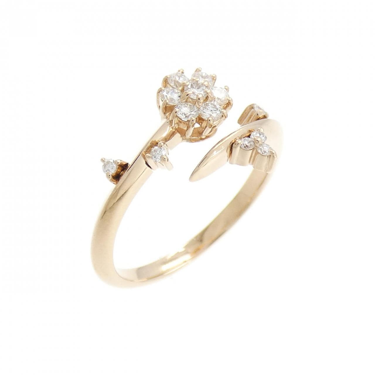K18PG フラワー ダイヤモンド ピンキーリング 0.15CT
