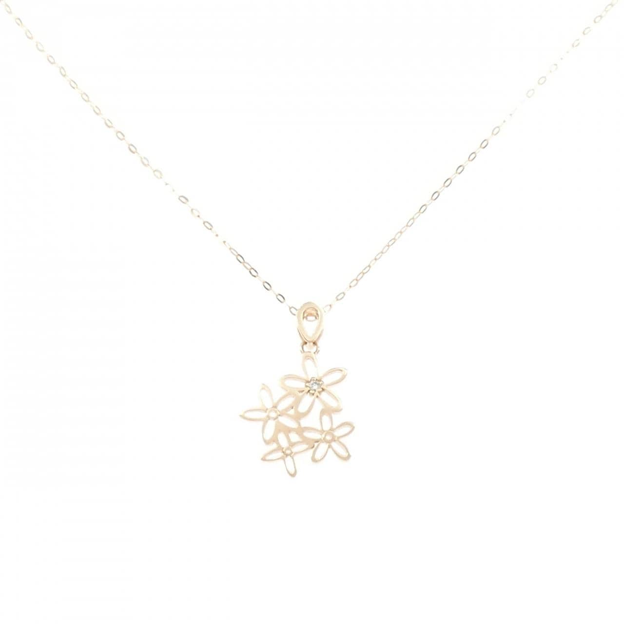 K10PG フラワー ダイヤモンド ネックレス 0.01CT