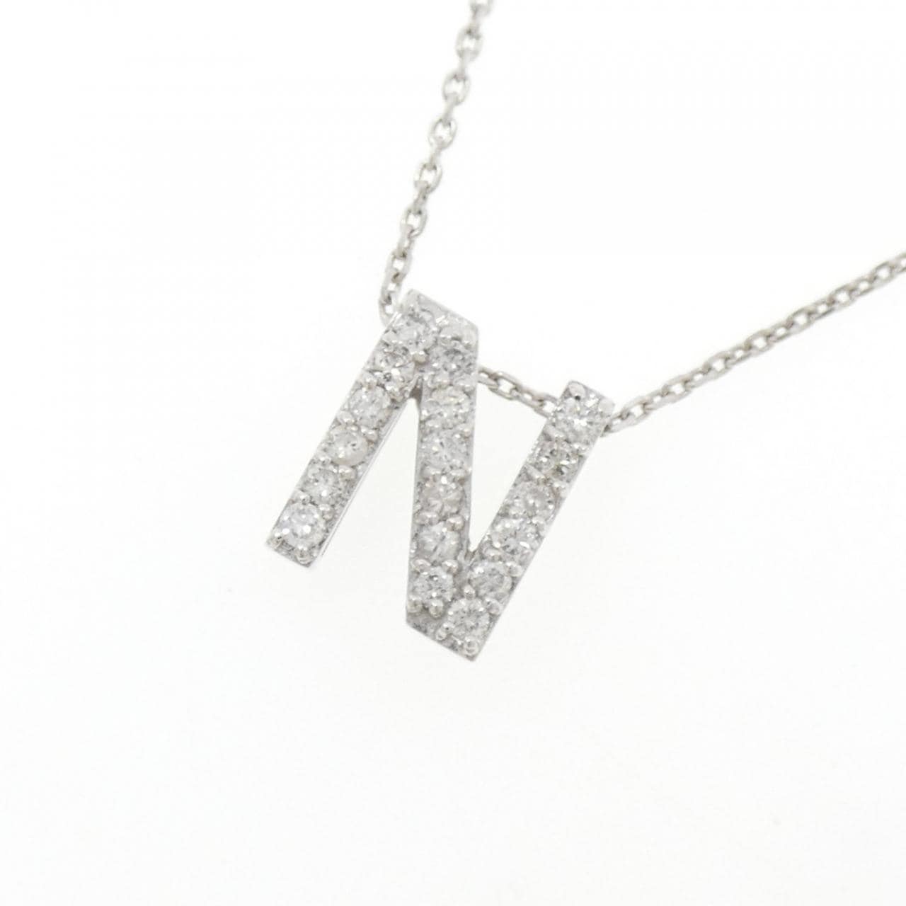K18WG イニシャルN ダイヤモンド ネックレス 0.36CT