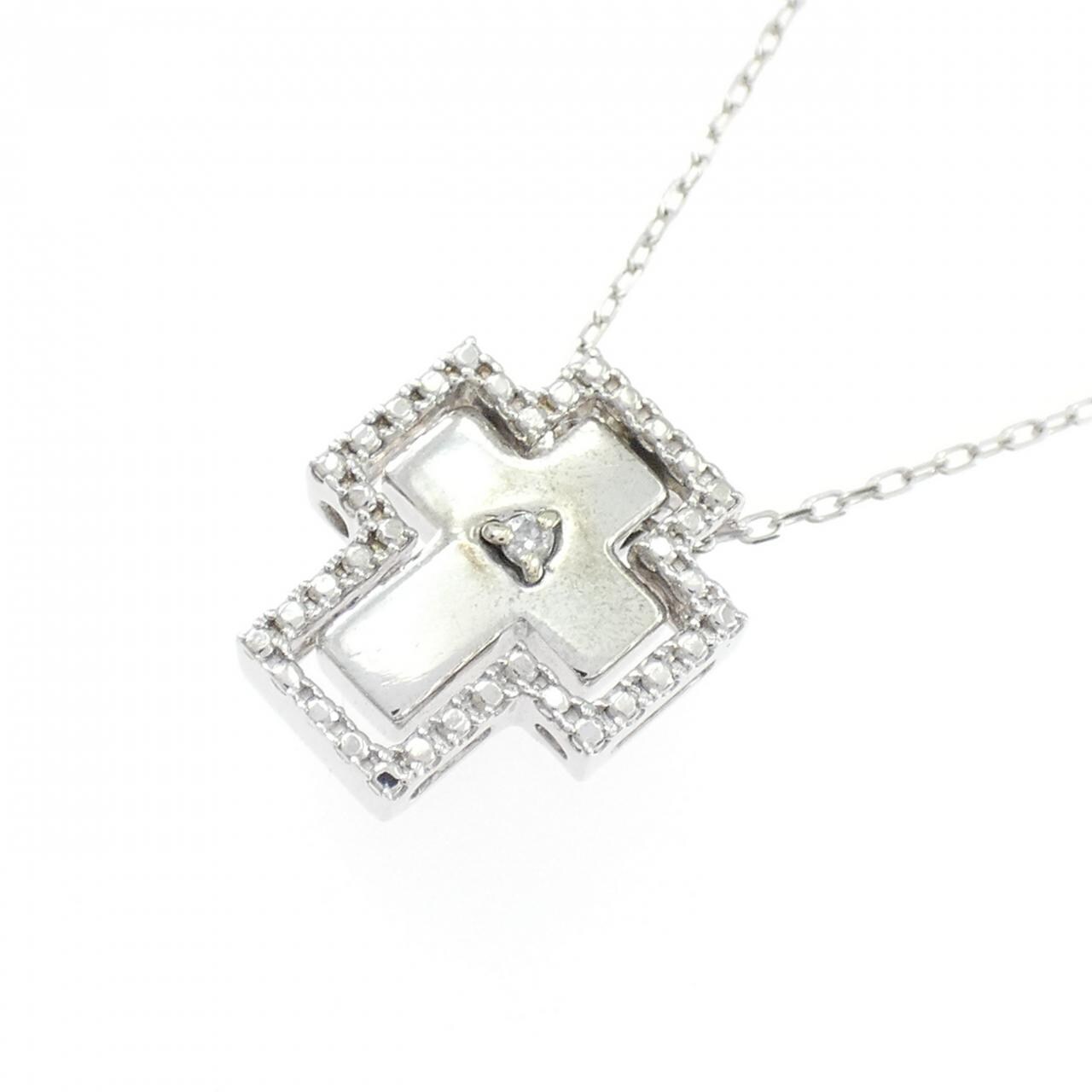 K10WG クロス ダイヤモンド ネックレス 0.01CT