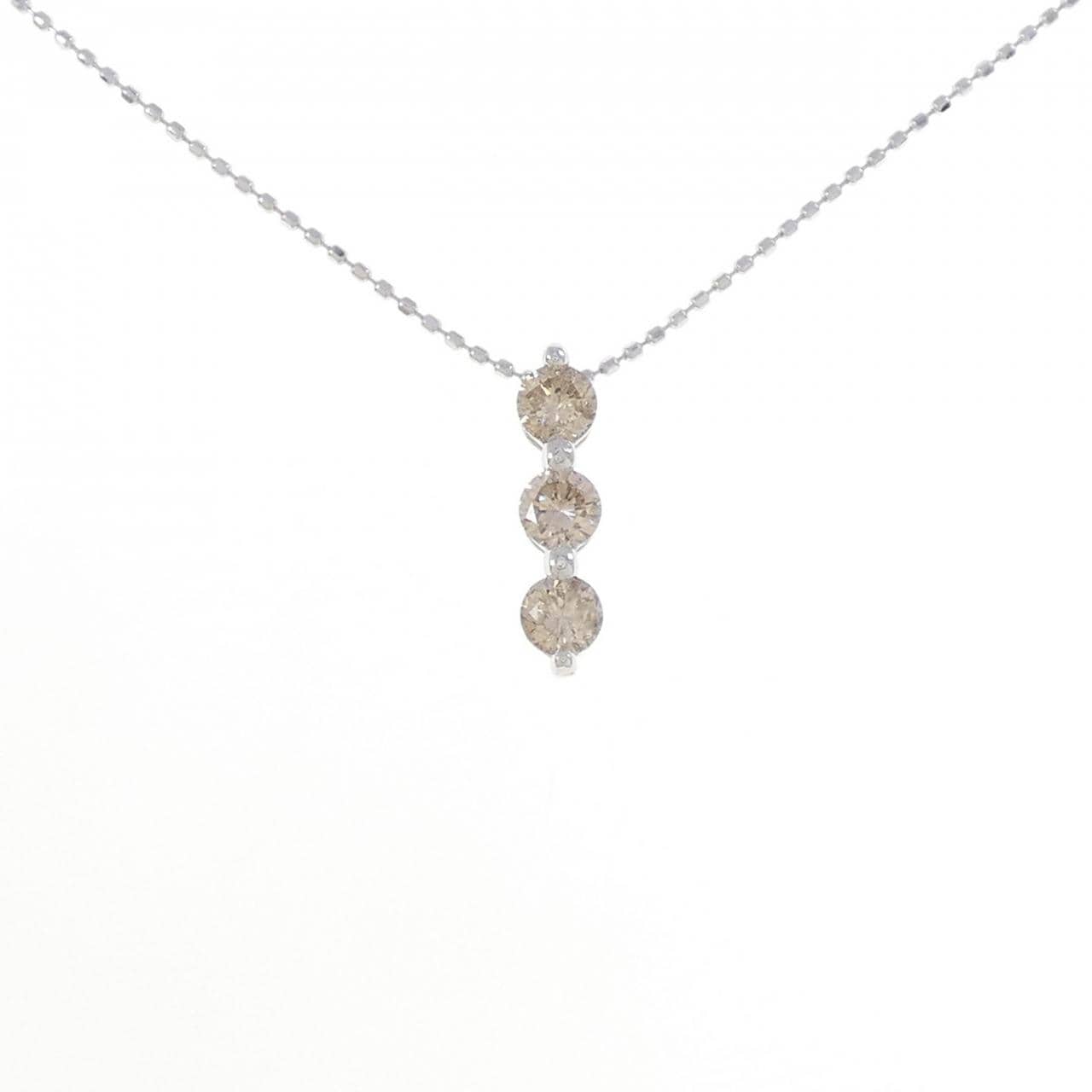 K18WG スリーストーン ダイヤモンド ネックレス 0.5CT