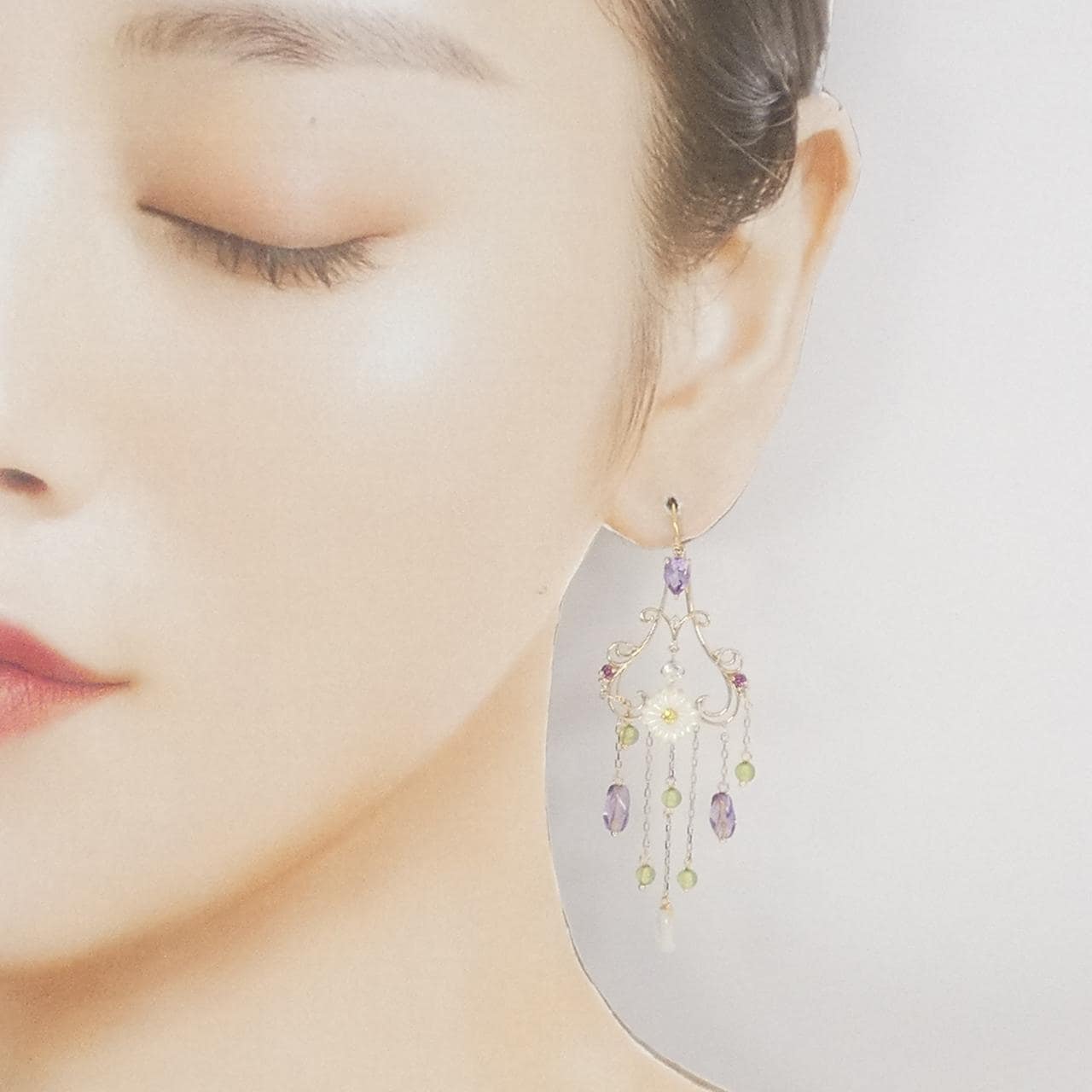 テイクアップ フラワー カラーストーン ピアス