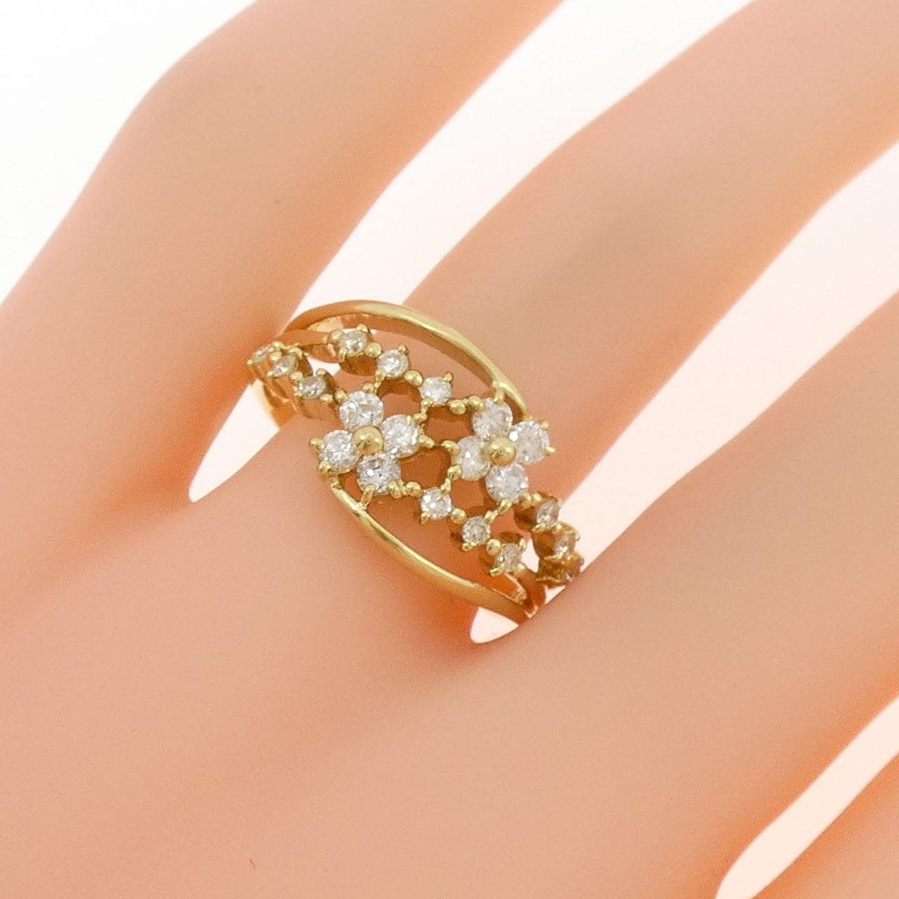 K18YG フラワー ダイヤモンド リング 0.50CT
