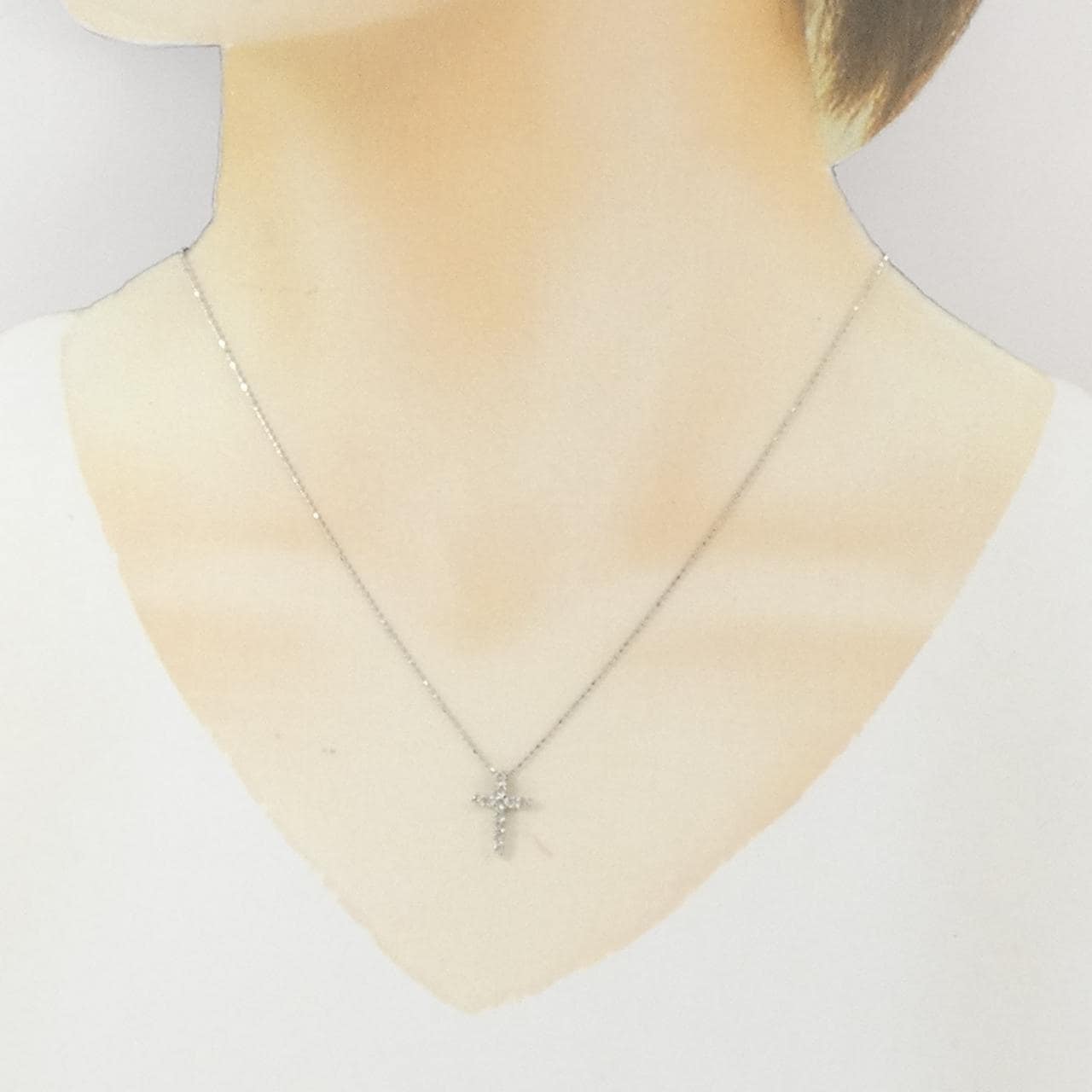 K18WG クロス ダイヤモンド ネックレス 0.30CT