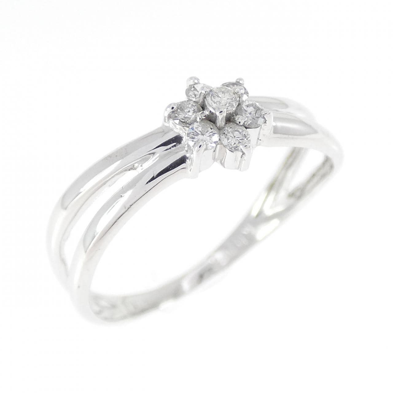 K18WG フラワー ダイヤモンド リング 0.10CT