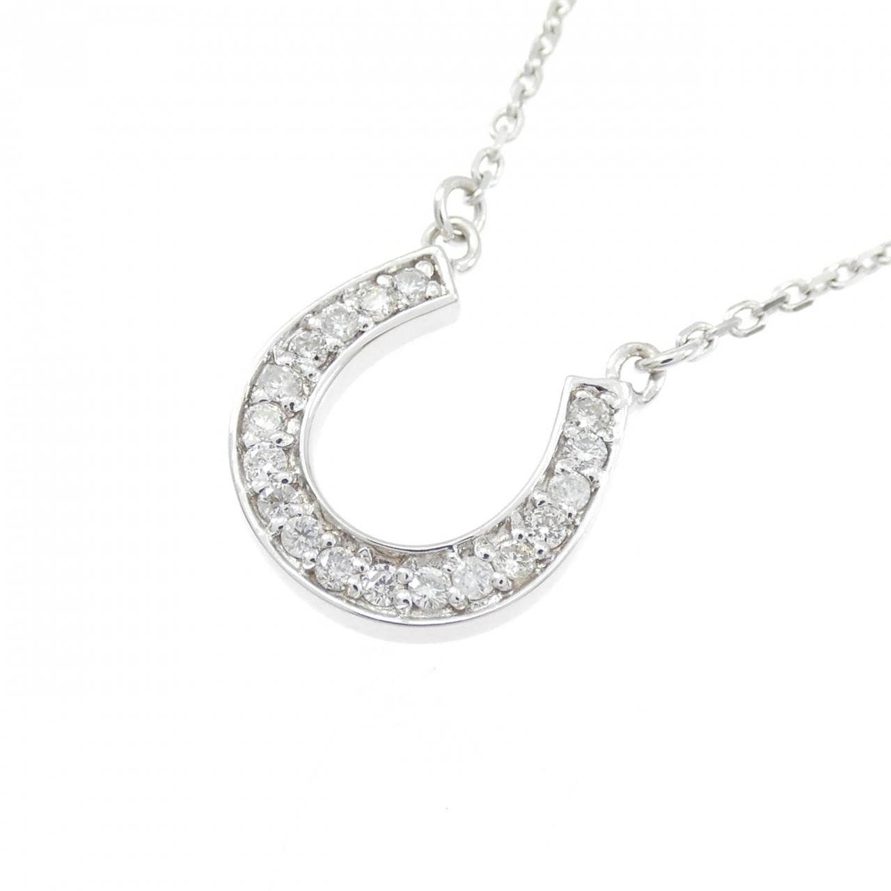 K18WG ホースシュー ダイヤモンド ネックレス 0.18CT