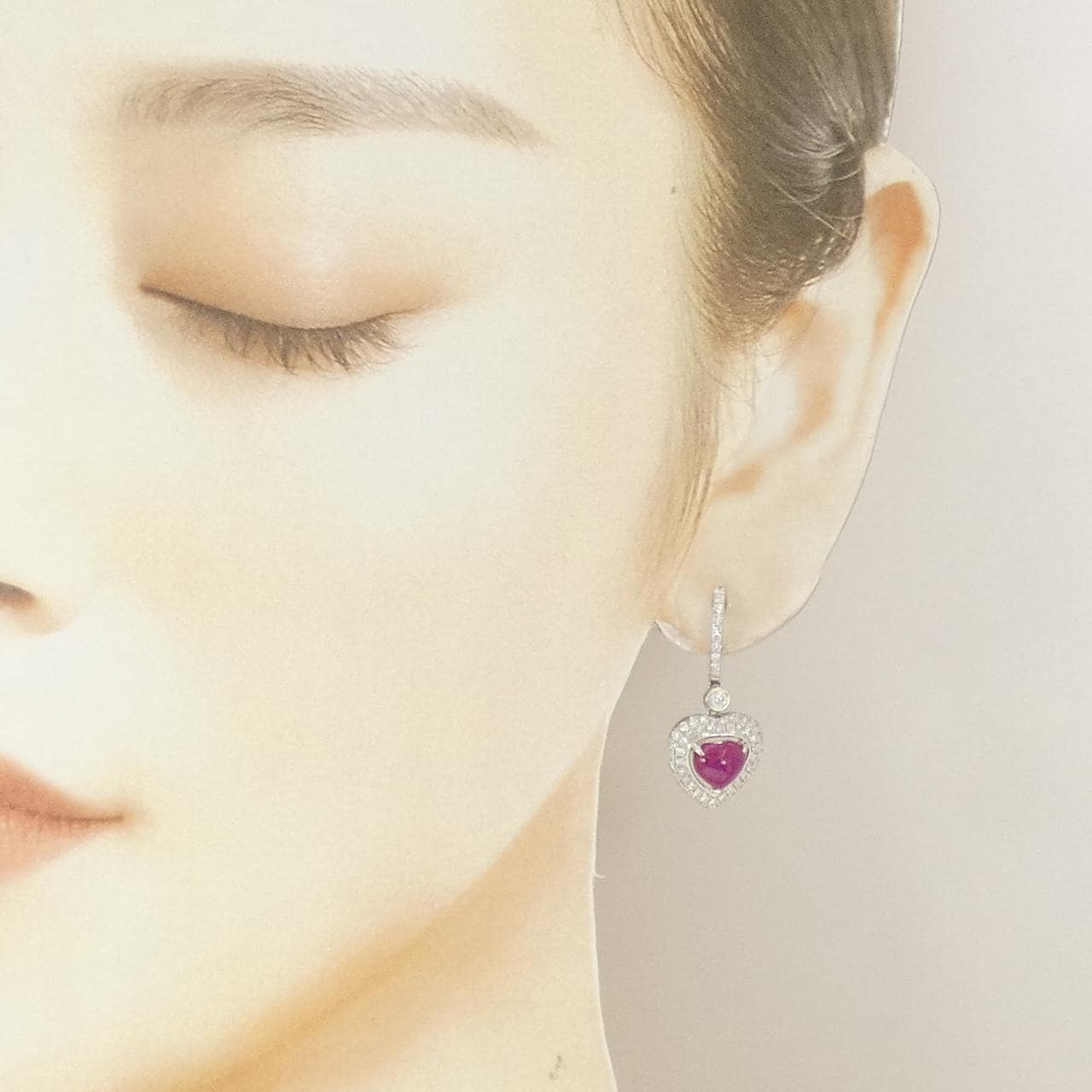 750WG ハート ルビー ピアス 3.38CT