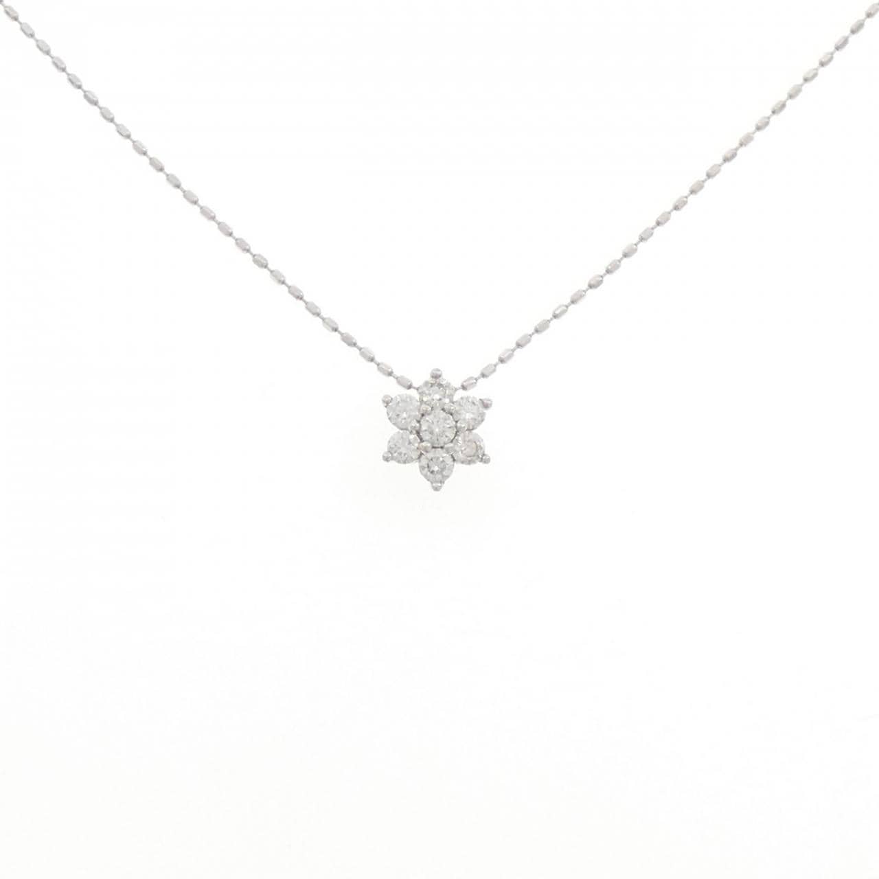 K18WG フラワー ダイヤモンド ネックレス 0.20CT