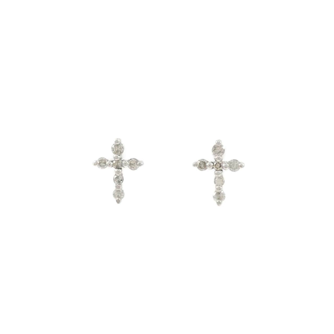 K18WG cross Diamond earrings 0.2CT