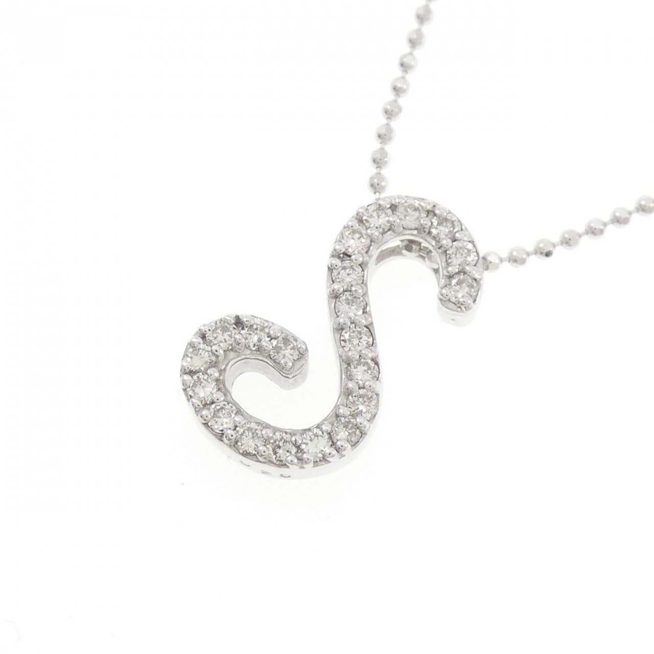 K18WG イニシャルS ダイヤモンド ネックレス 0.25CT