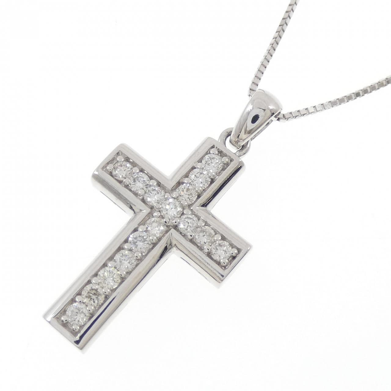 K18WG クロス ダイヤモンド ネックレス 0.50CT