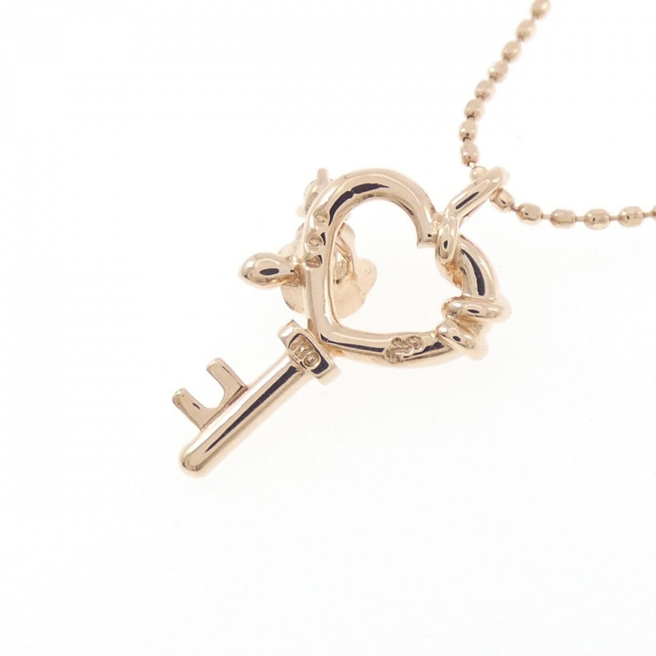 K10PG ハート×ローズ×キー ダイヤモンド ネックレス 0.01CT