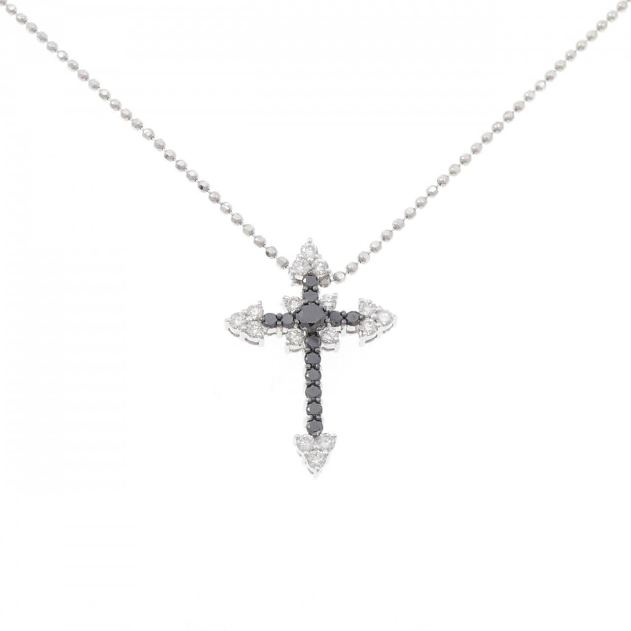 K18WG/K18BG/PT850 クロス ダイヤモンド ネックレス 1.0CT