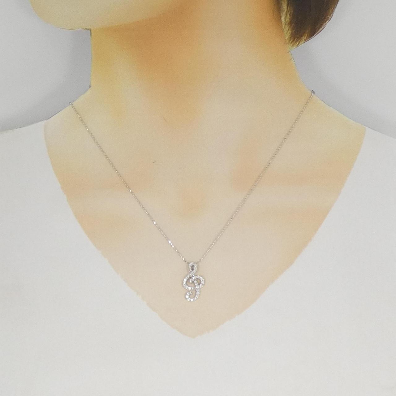 K18WG ト音記号 ダイヤモンド ネックレス 0.32CT