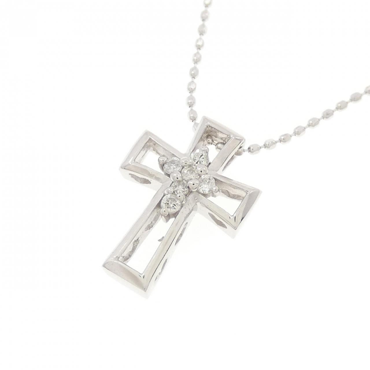 K18WG クロス ダイヤモンド ネックレス 0.06CT