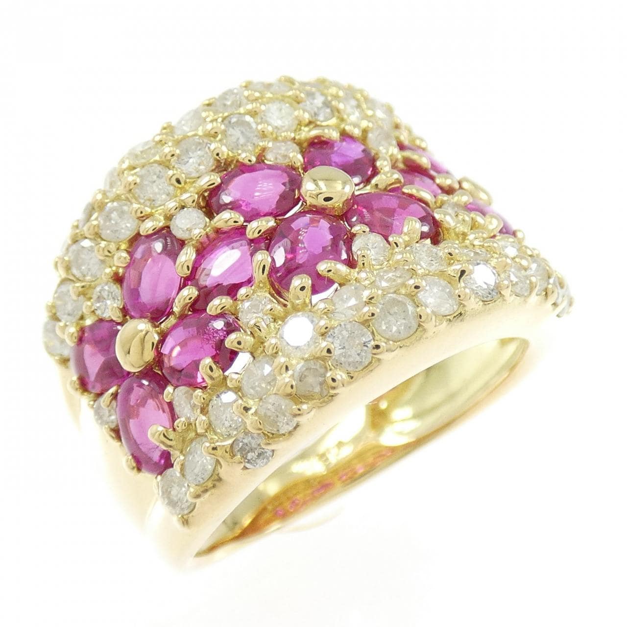 K18YG フラワー ルビー リング 2.87CT