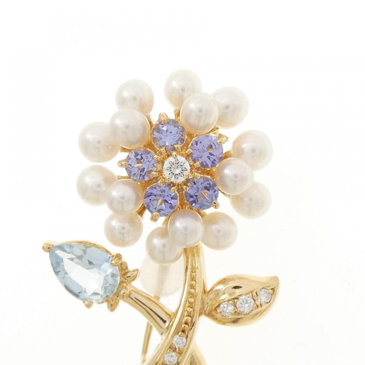 タサキ フラワー カラーストーン ブローチ