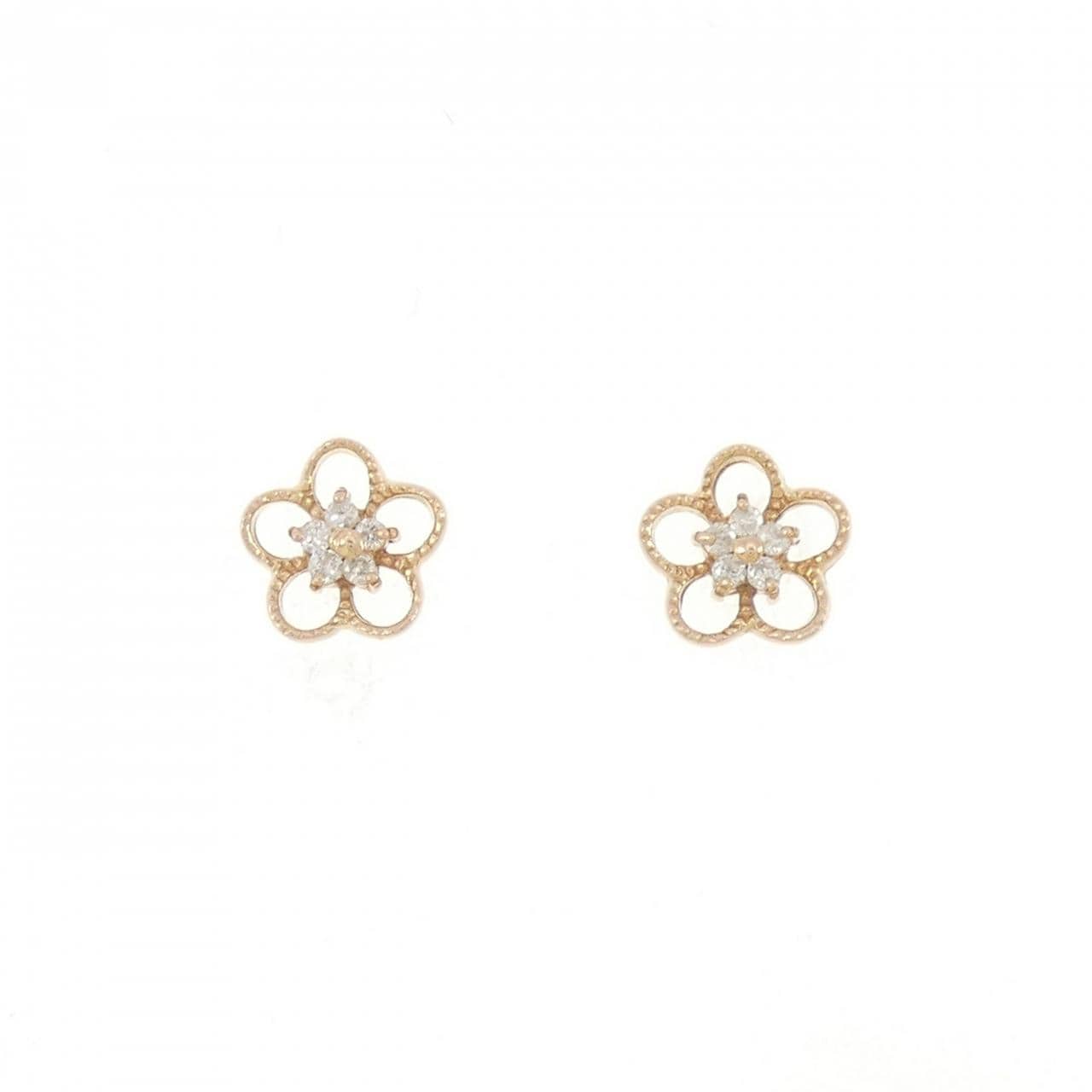 K18PG 花形鑽石耳環 0.06CT
