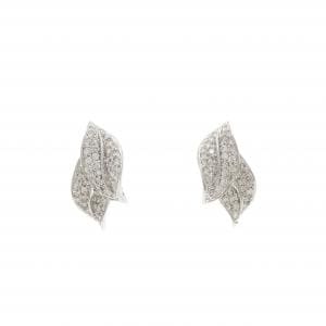 K18WG リーフ パヴェ ダイヤモンド ピアス 0.38CT