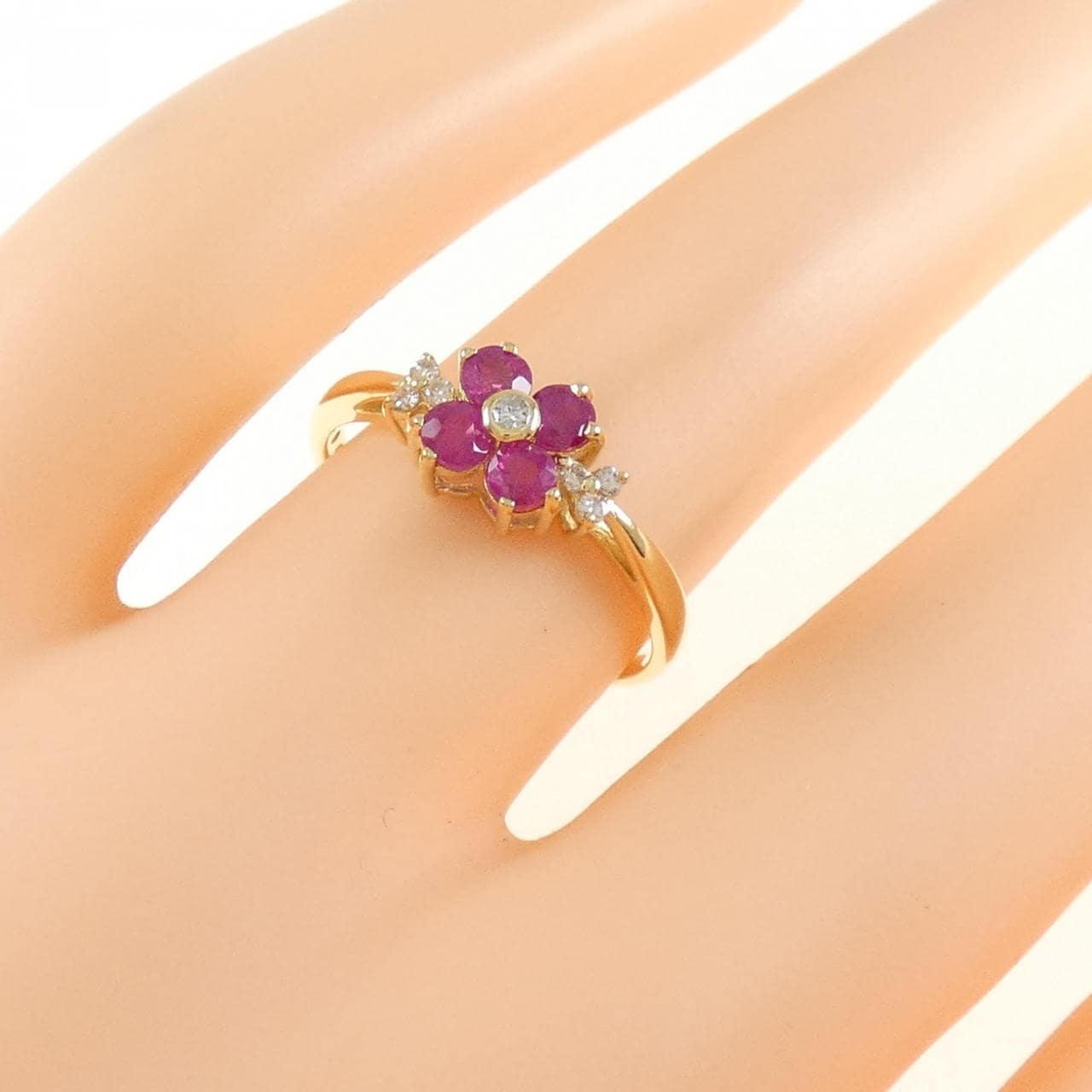 K18YG フラワー ルビー リング 0.50CT