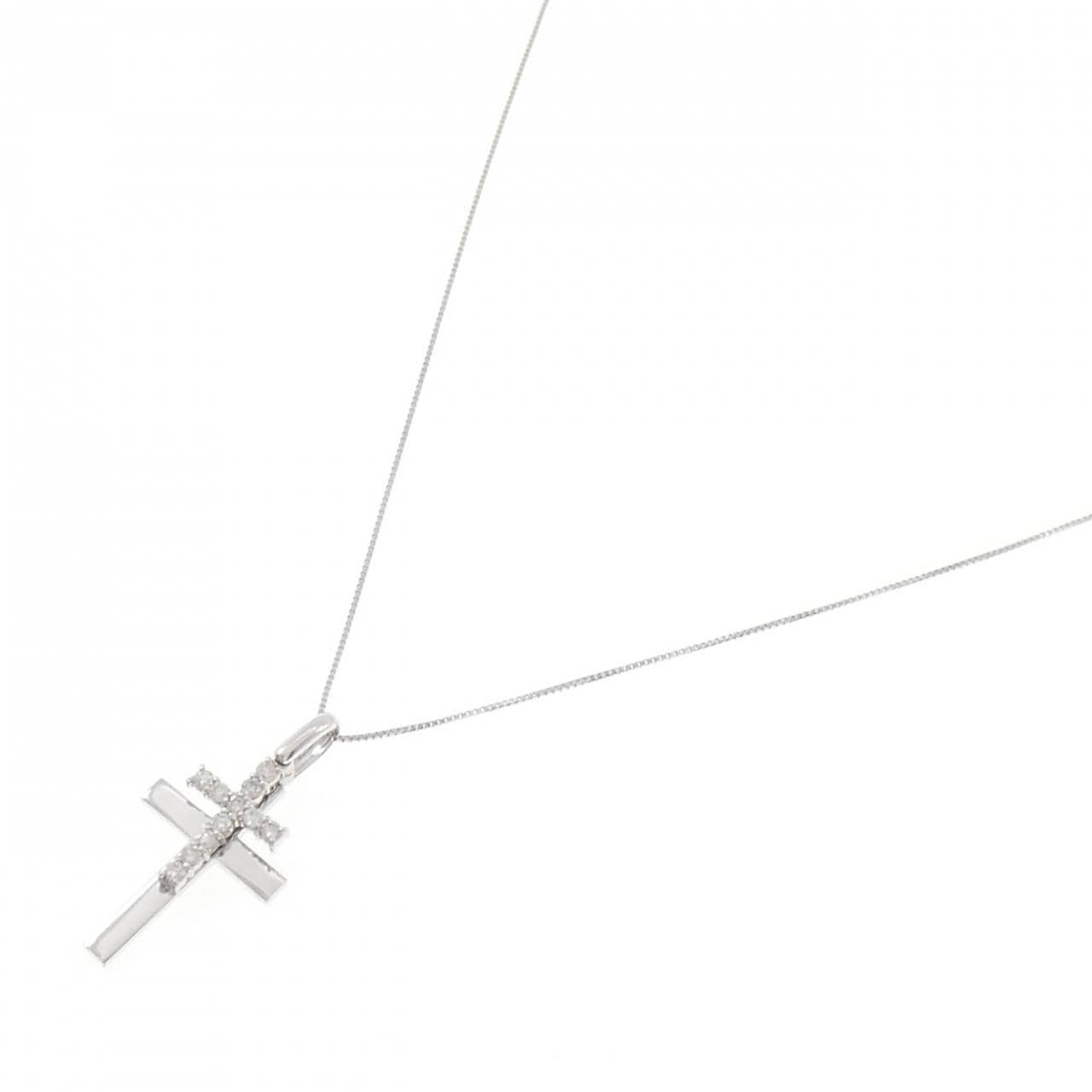 K18WG クロス ダイヤモンド ネックレス 0.20CT