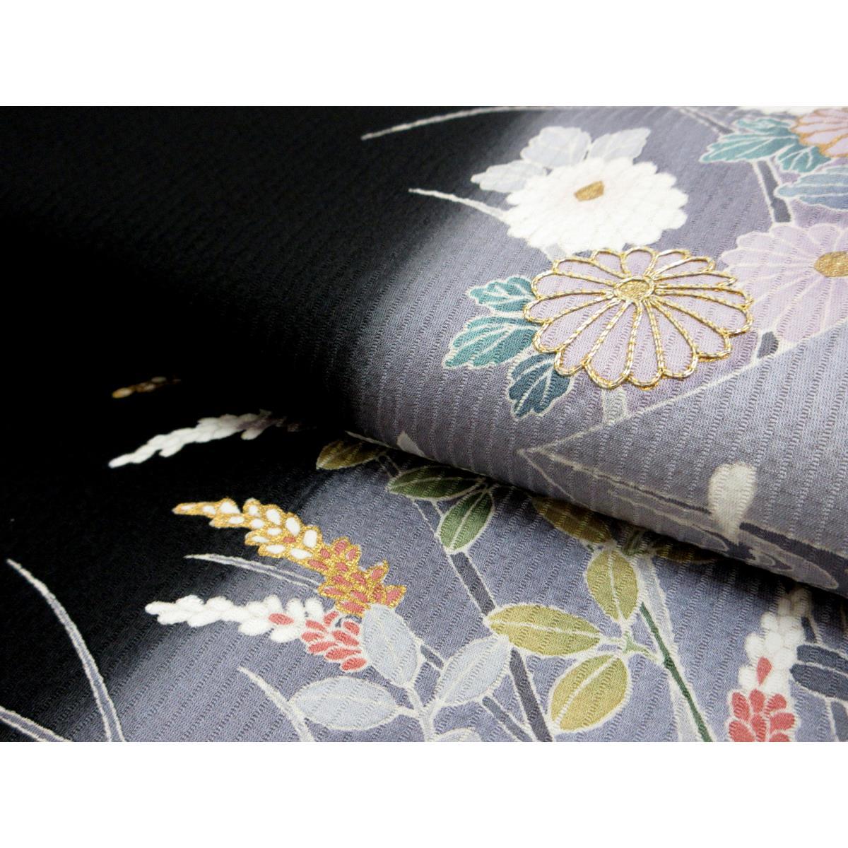 訪問着　友禅金彩加工　刺繍入りボカシ染