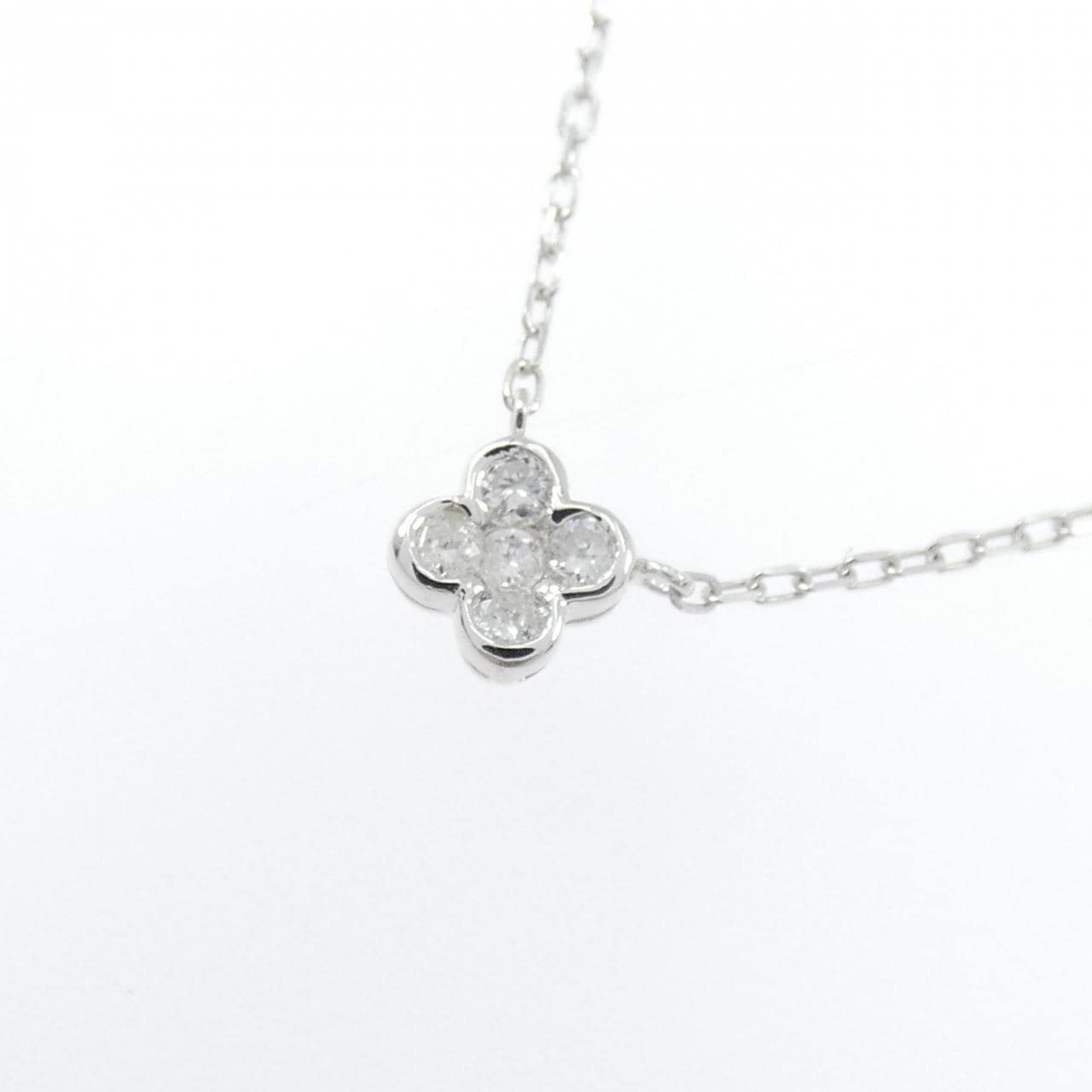 K10WG フラワー ダイヤモンド ネックレス 0.10CT