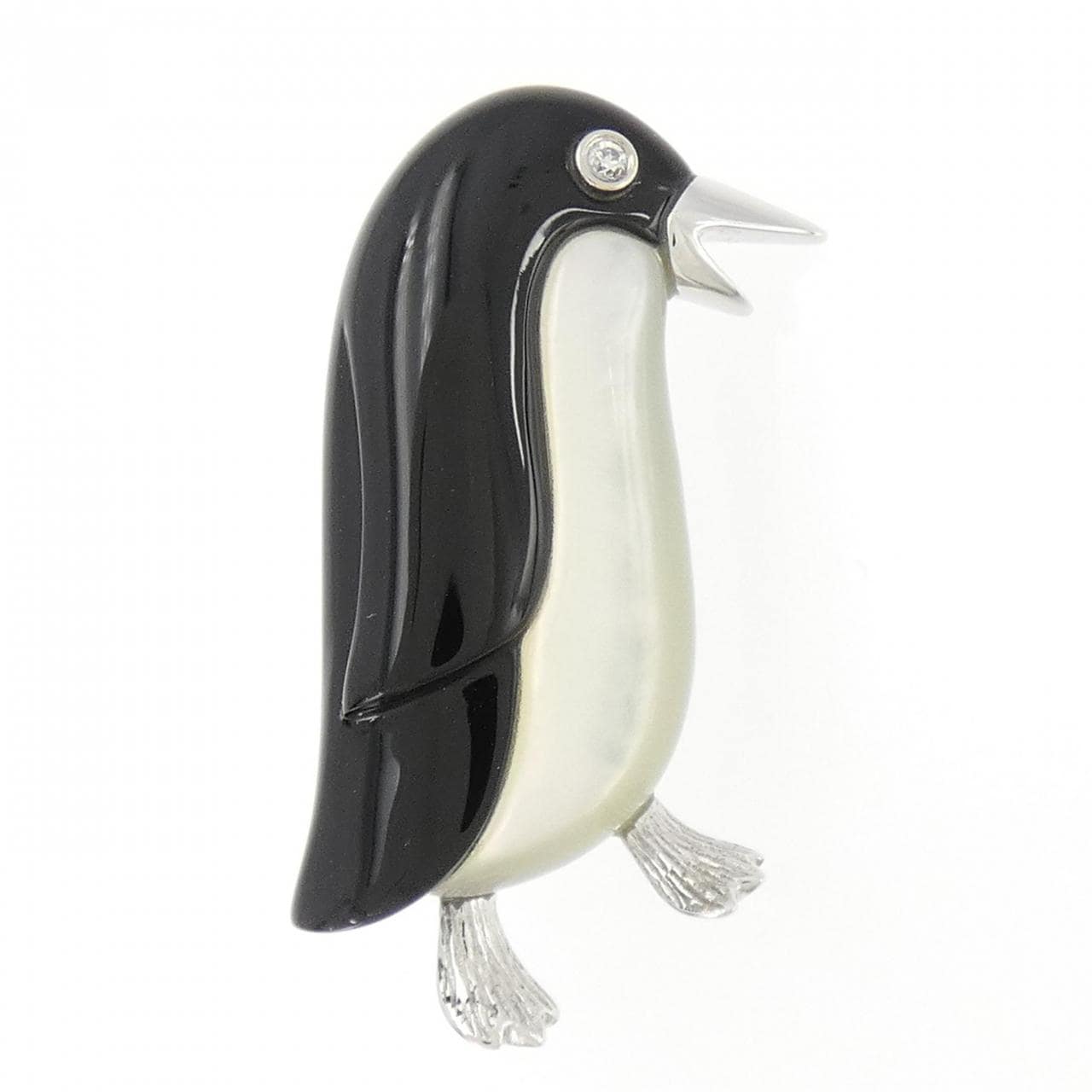 K18WG Penguin Color Stone Brooch