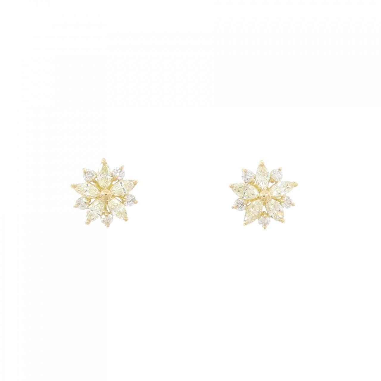 【新品】K18YG フラワー ダイヤモンド ピアス 0.40CT