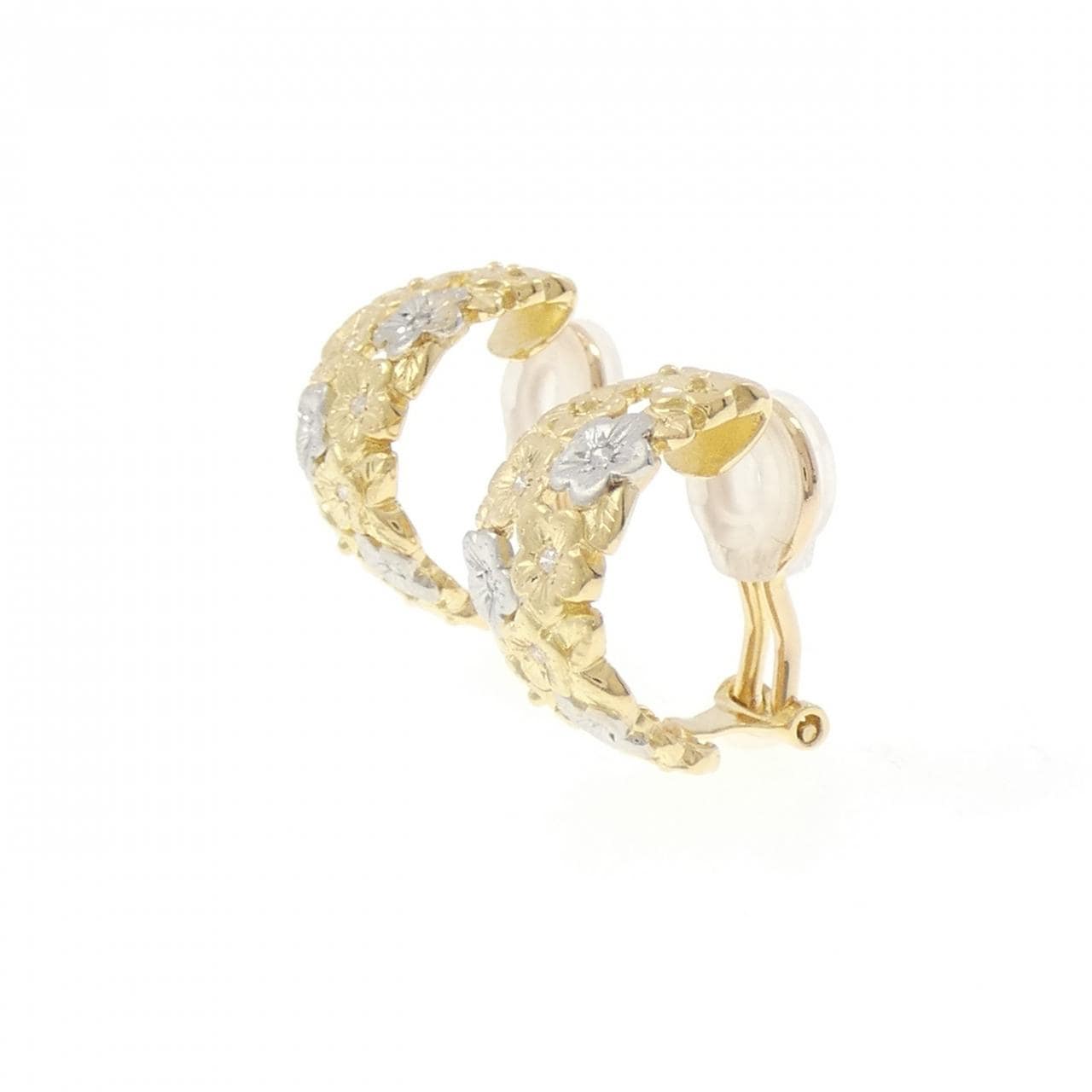 K18YG/PT900 フラワー ダイヤモンド イヤリング 0.06CT