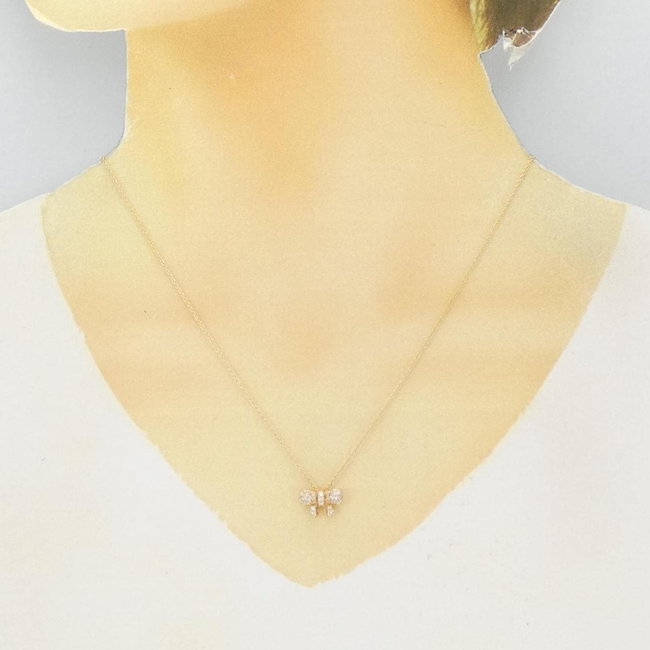 K18PG リボン ダイヤモンド ネックレス 0.20CT