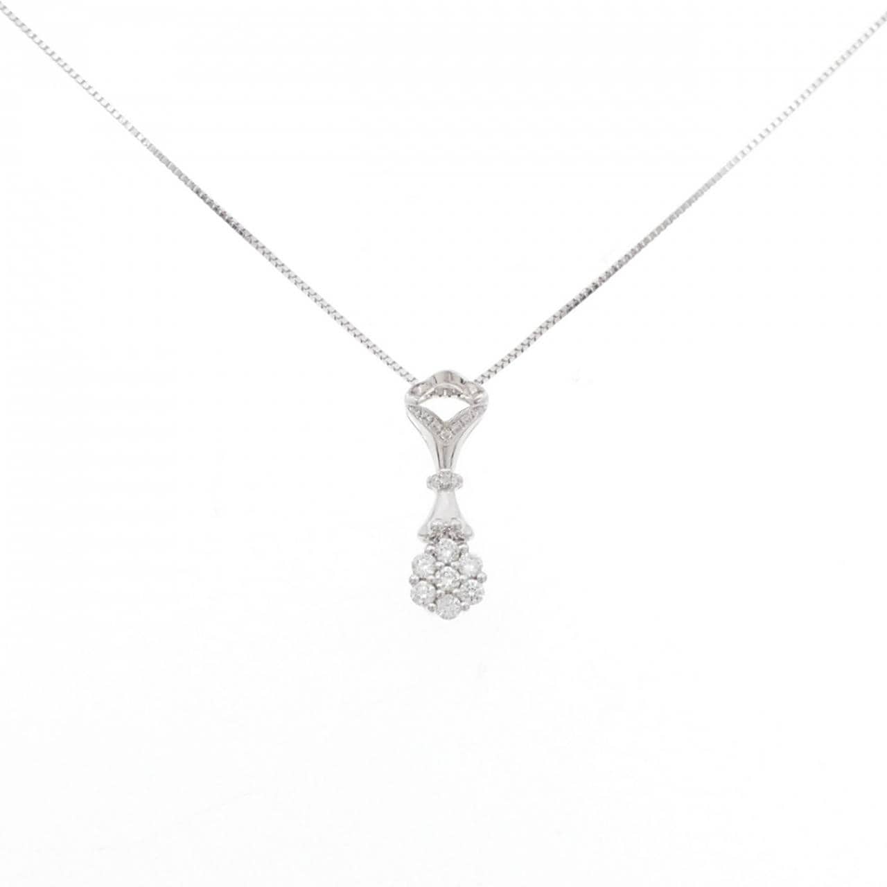 K18WG フラワー ダイヤモンド ネックレス 0.18CT