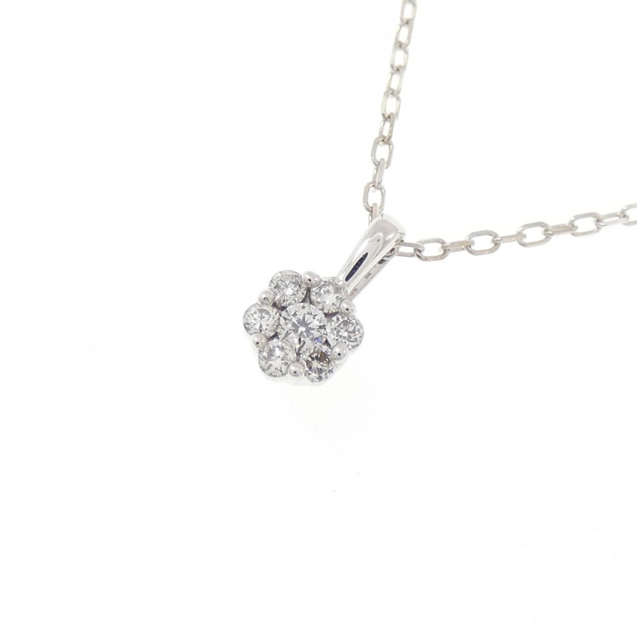 K18WG フラワー ダイヤモンド ネックレス 0.08CT
