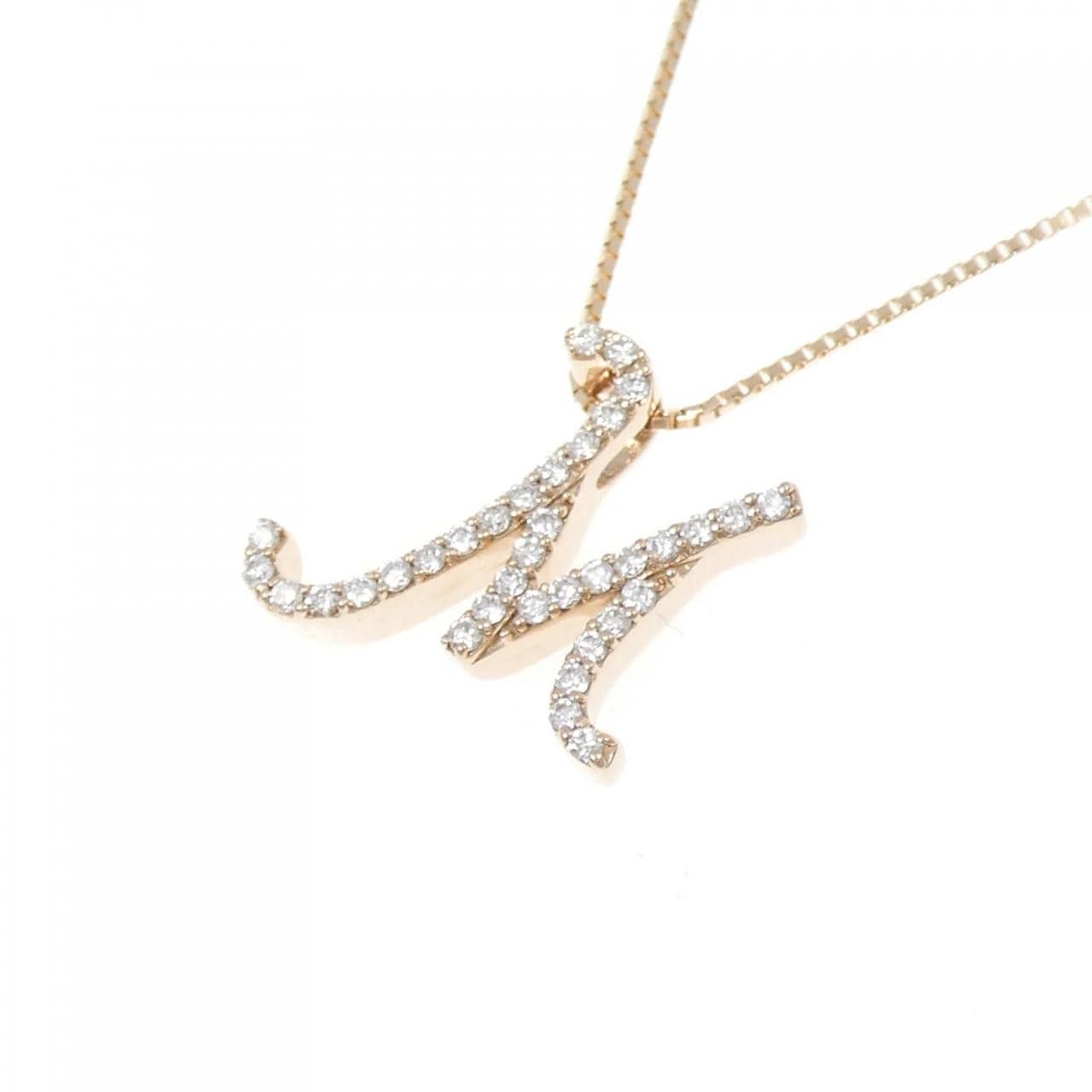 K18PG イニシャルM ダイヤモンド ネックレス 0.18CT