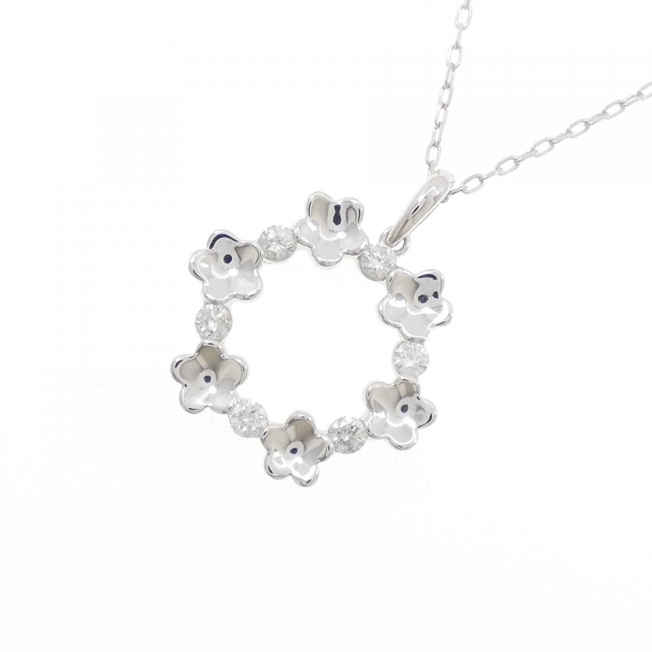 K18WG flower Diamond necklace 0.25CT