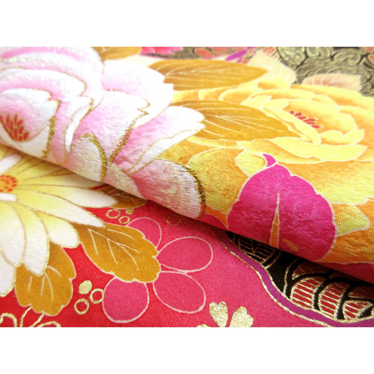 【未使用品】振袖　友禅金彩加工　刺繍入りボカシ染