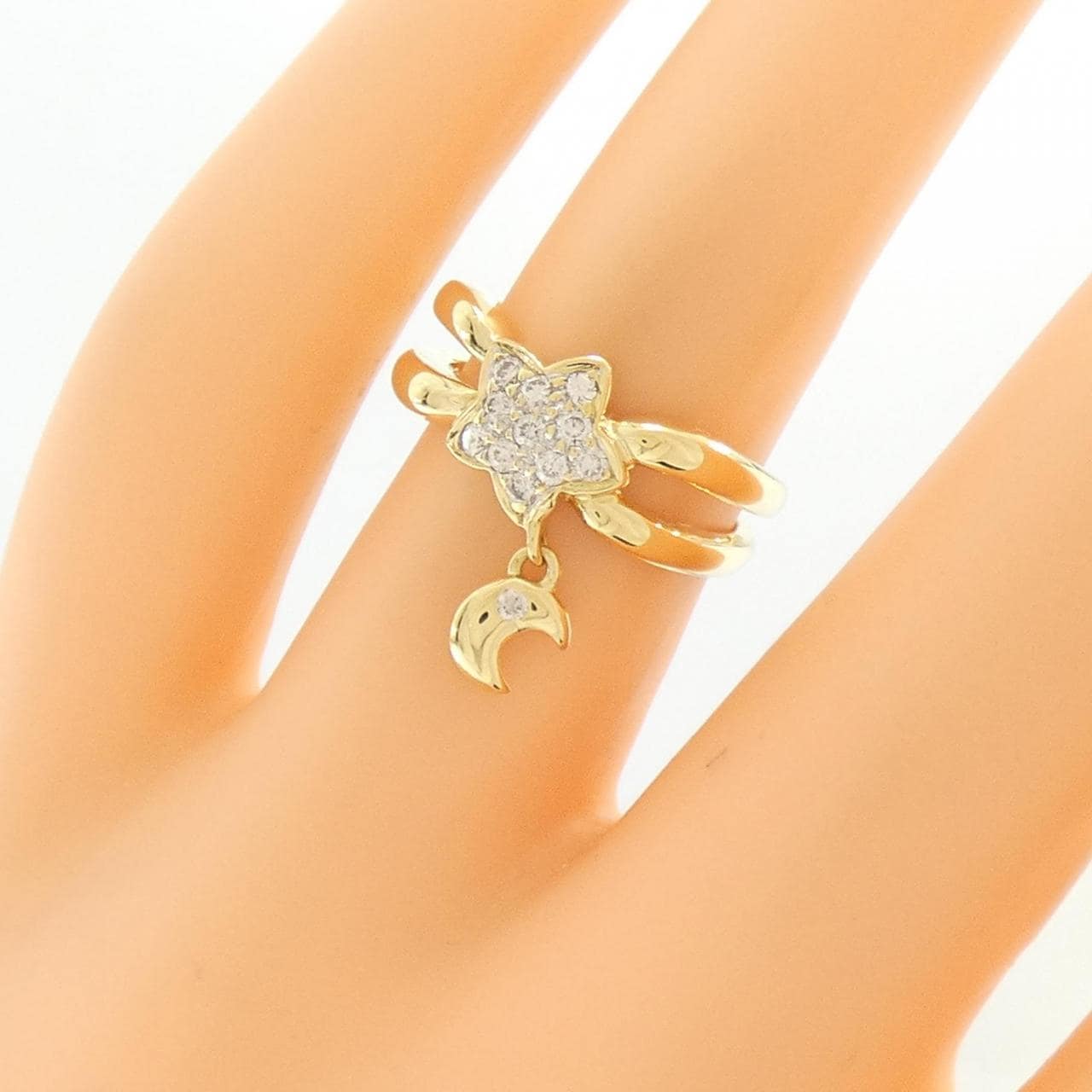 750YG スター×ムーン ダイヤモンド リング 0.18CT