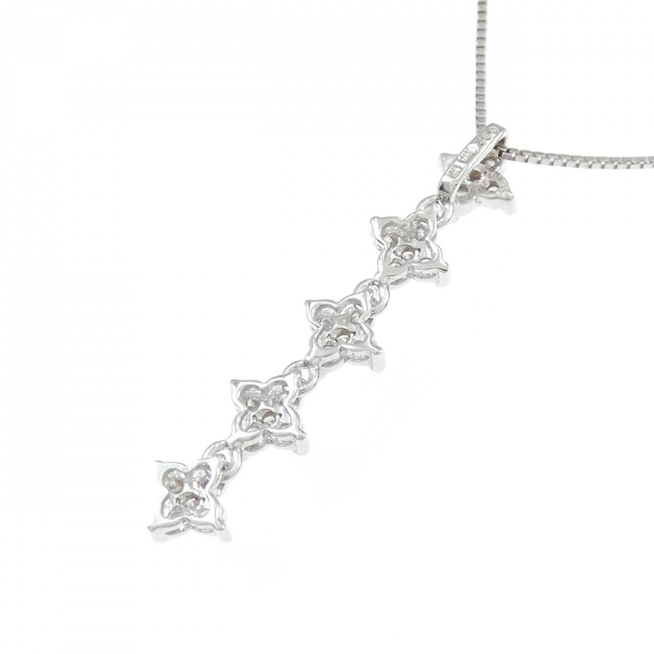 K18WG フラワー ダイヤモンド ネックレス 0.32CT