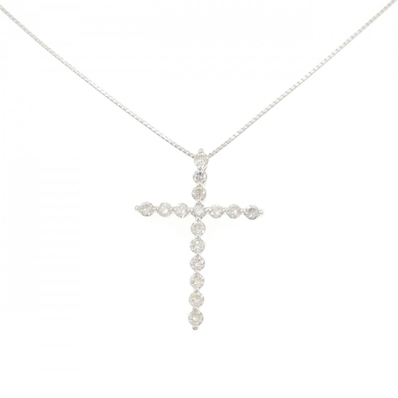 K18WG クロス ダイヤモンド ネックレス 1.00CT