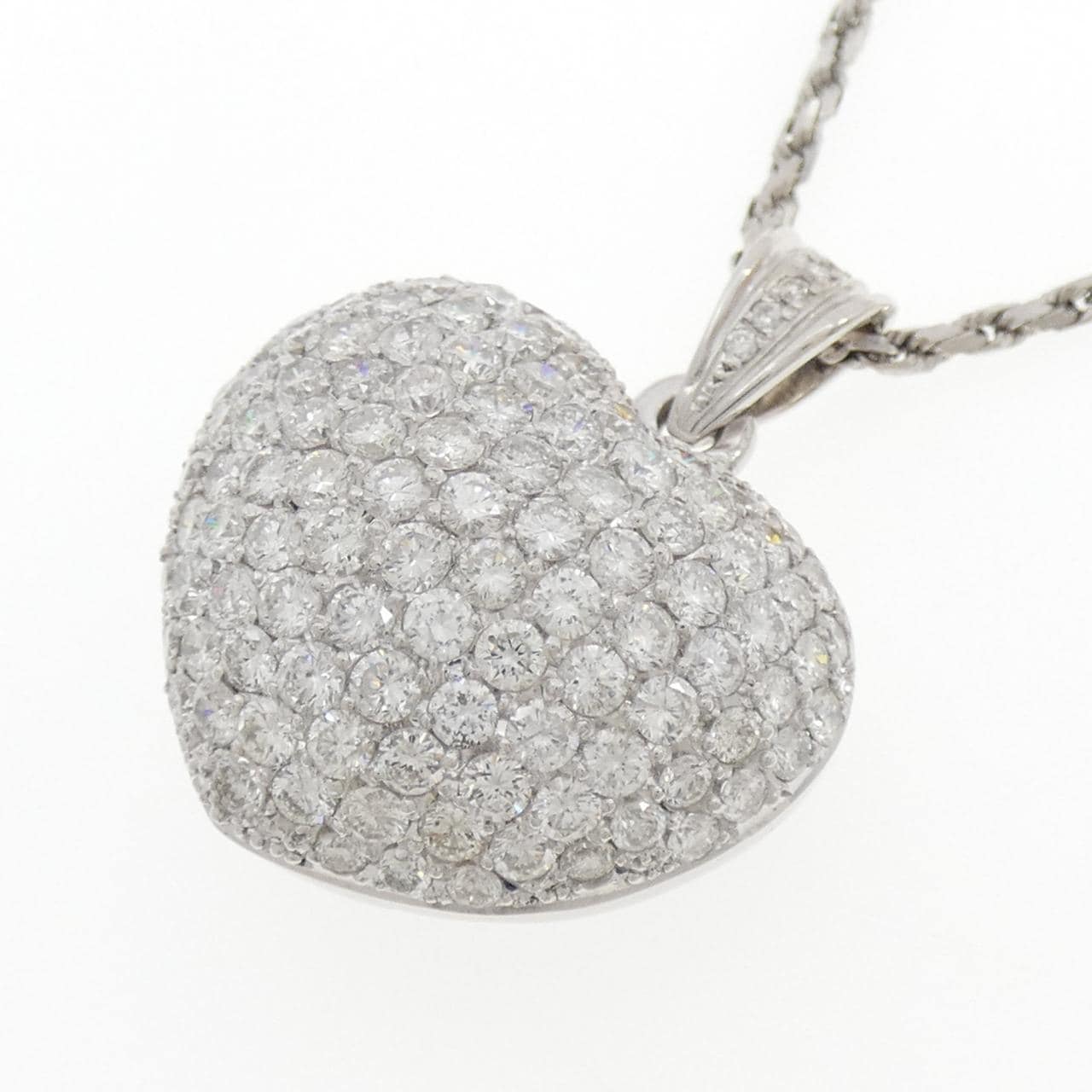 750白金心形密镶钻石项链，5.00克拉