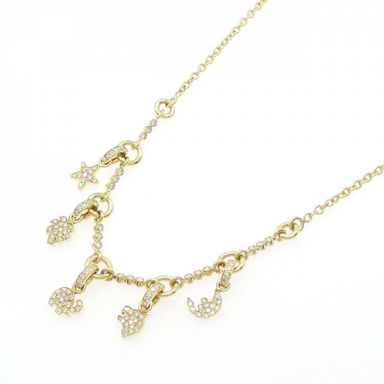 750YG スター×ムーン パヴェ ダイヤモンド ネックレス