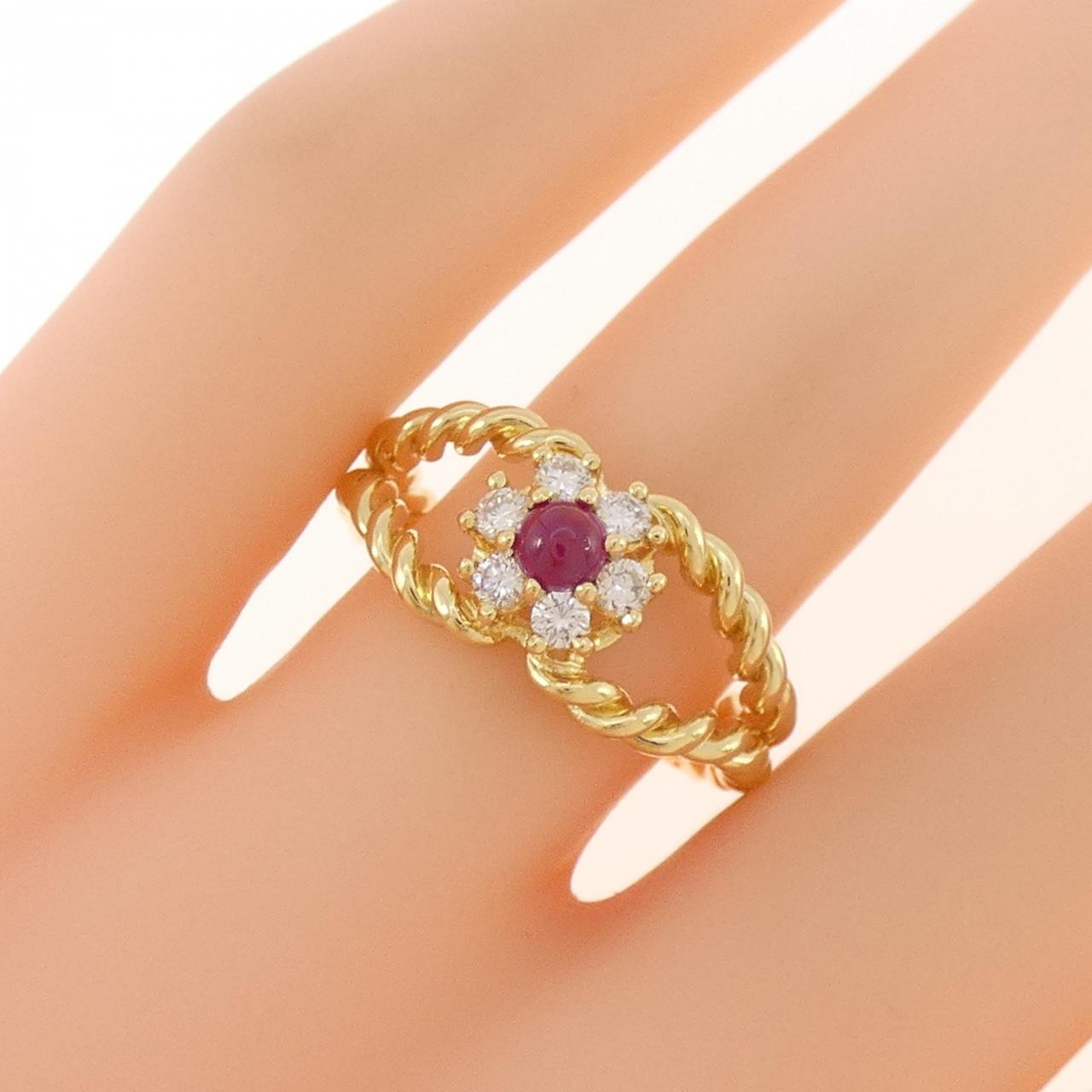 K18YG フラワー ルビー リング 0.26CT